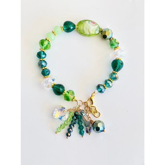 Green Swarovski Beaded Charm Bracelet - Picture 8 of 12